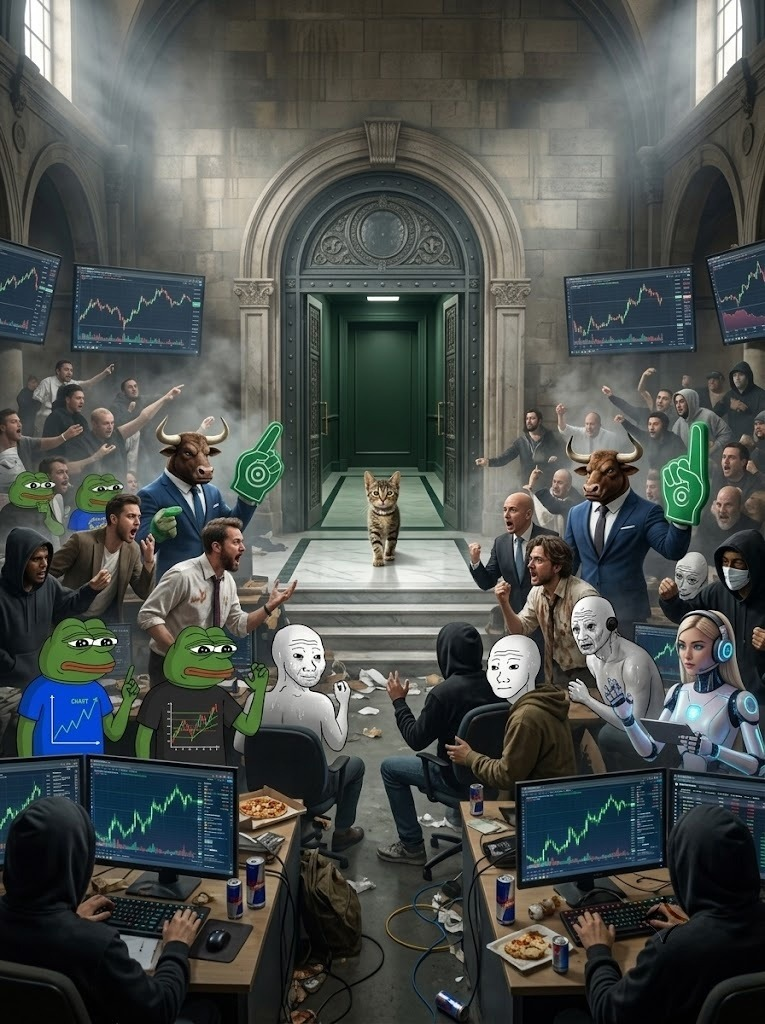 Cat entering the trading floor